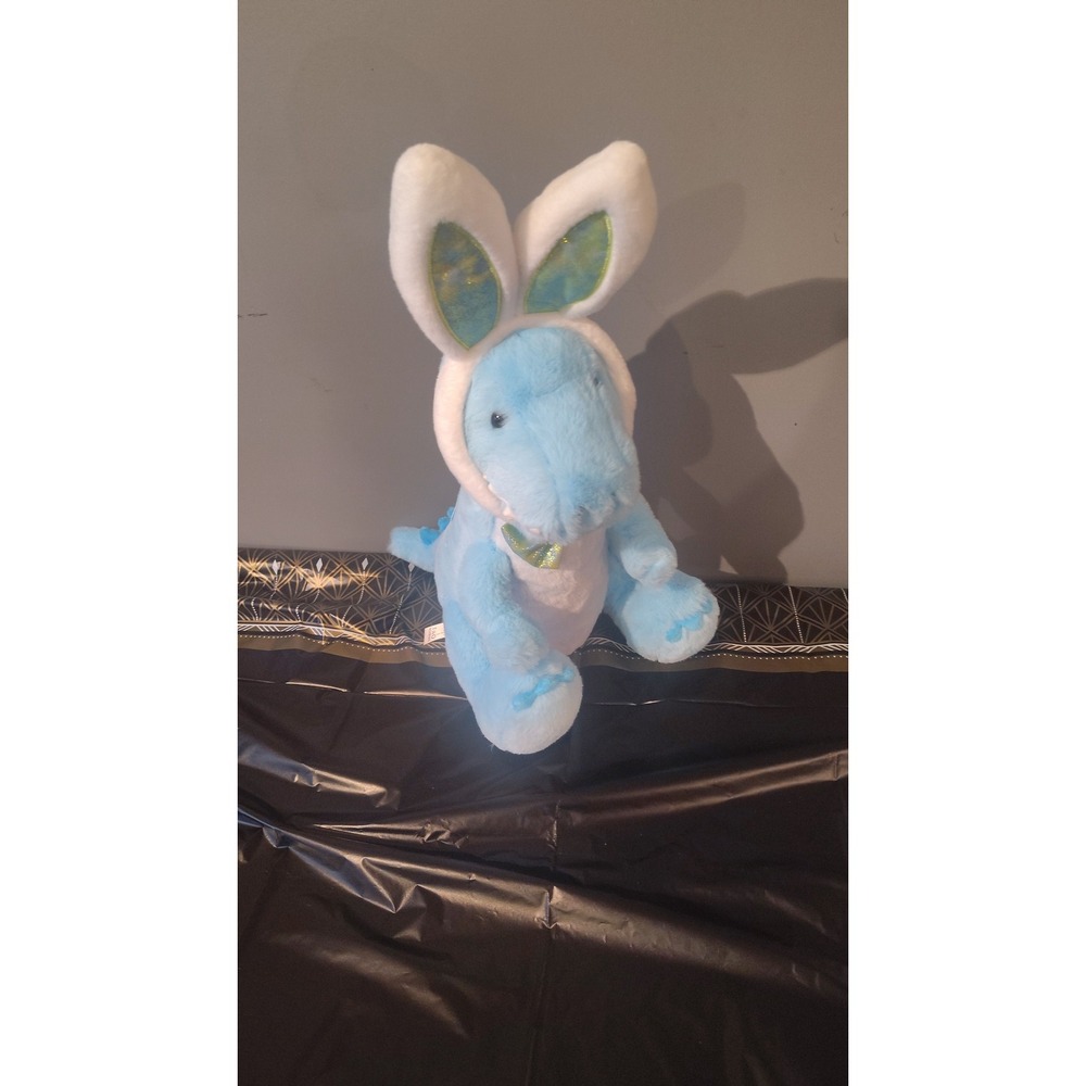 FAO Schwarz Blue Dinosaur Easter Bunny Plush Stuffed Animal Iridescent Ears